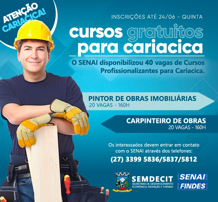 Parceria entre Semdecit e Findes oferece 40 vagas em cursos profissionalizantes para moradores de Cariacica