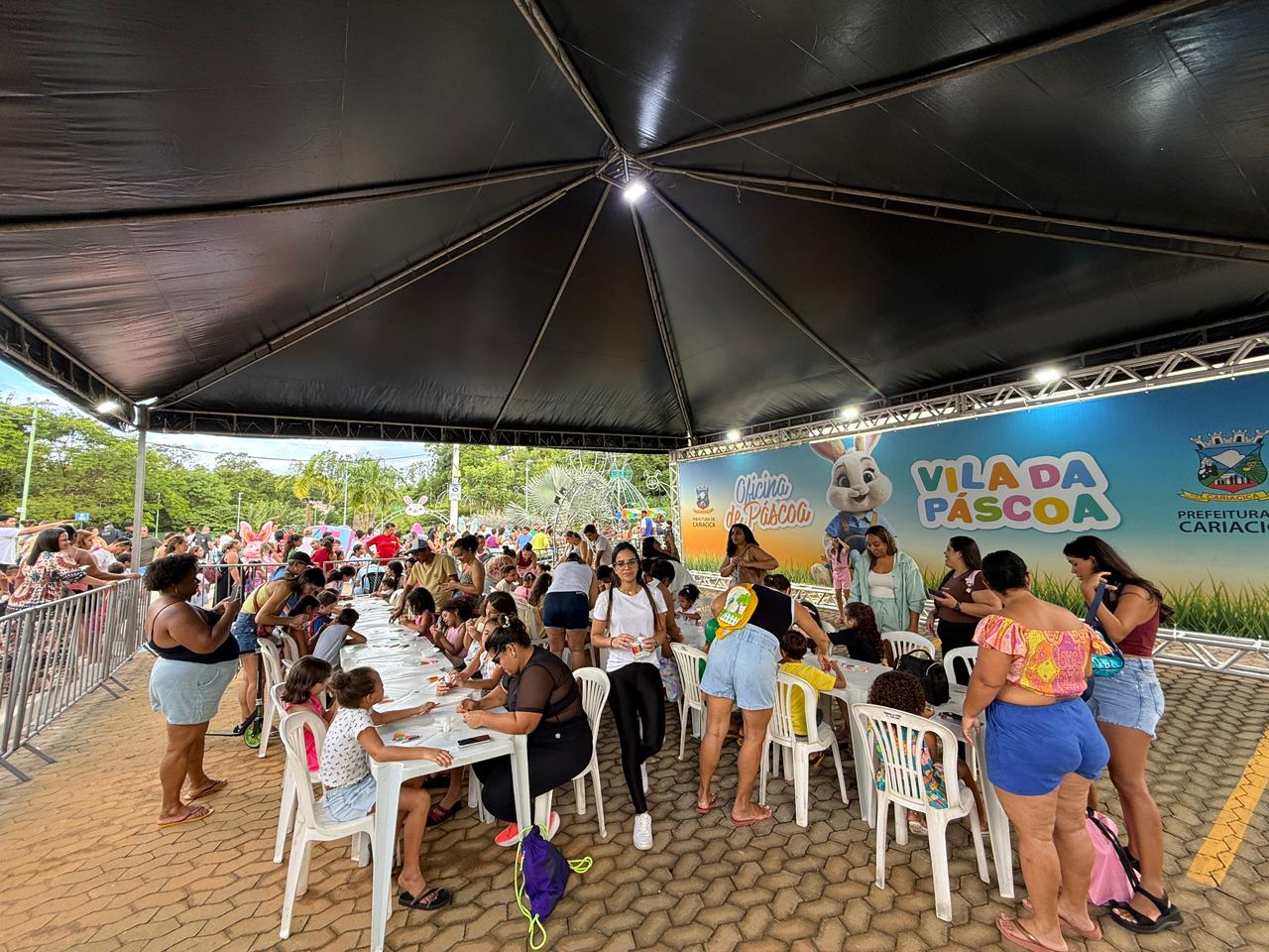 Vila da Páscoa atrai famílias com oficina de pintura e lazer no Parque da Biquinha