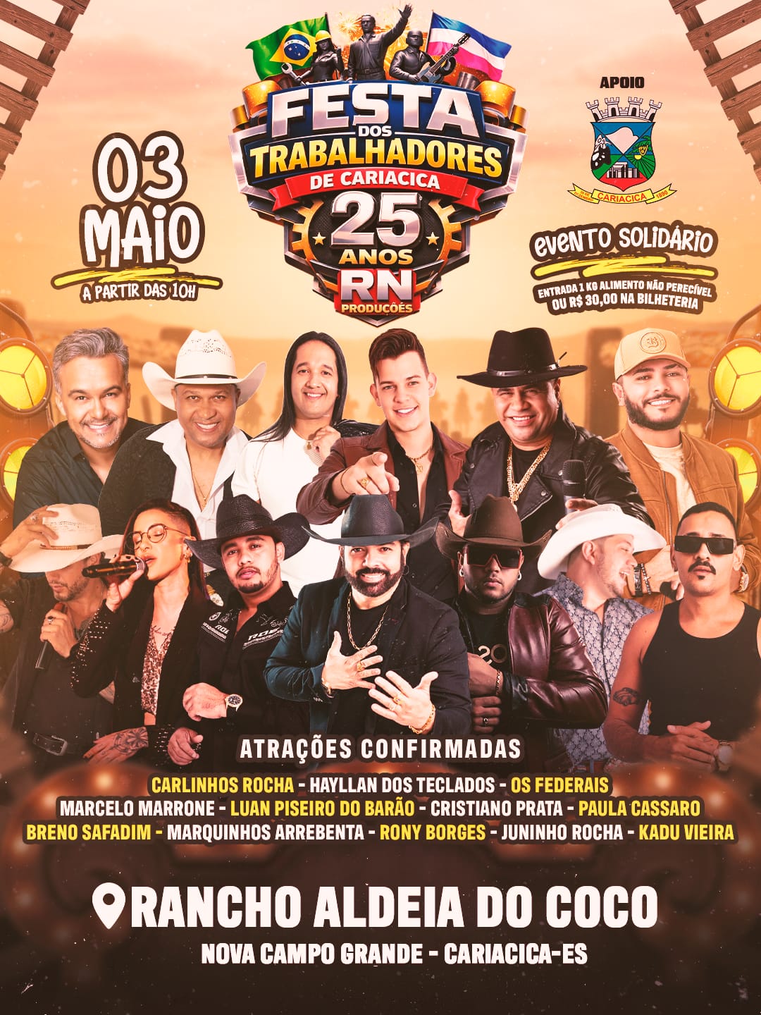 Festa do Trabalhador de Cariacica reúne música, solidariedade e ação social no dia 3 de maio