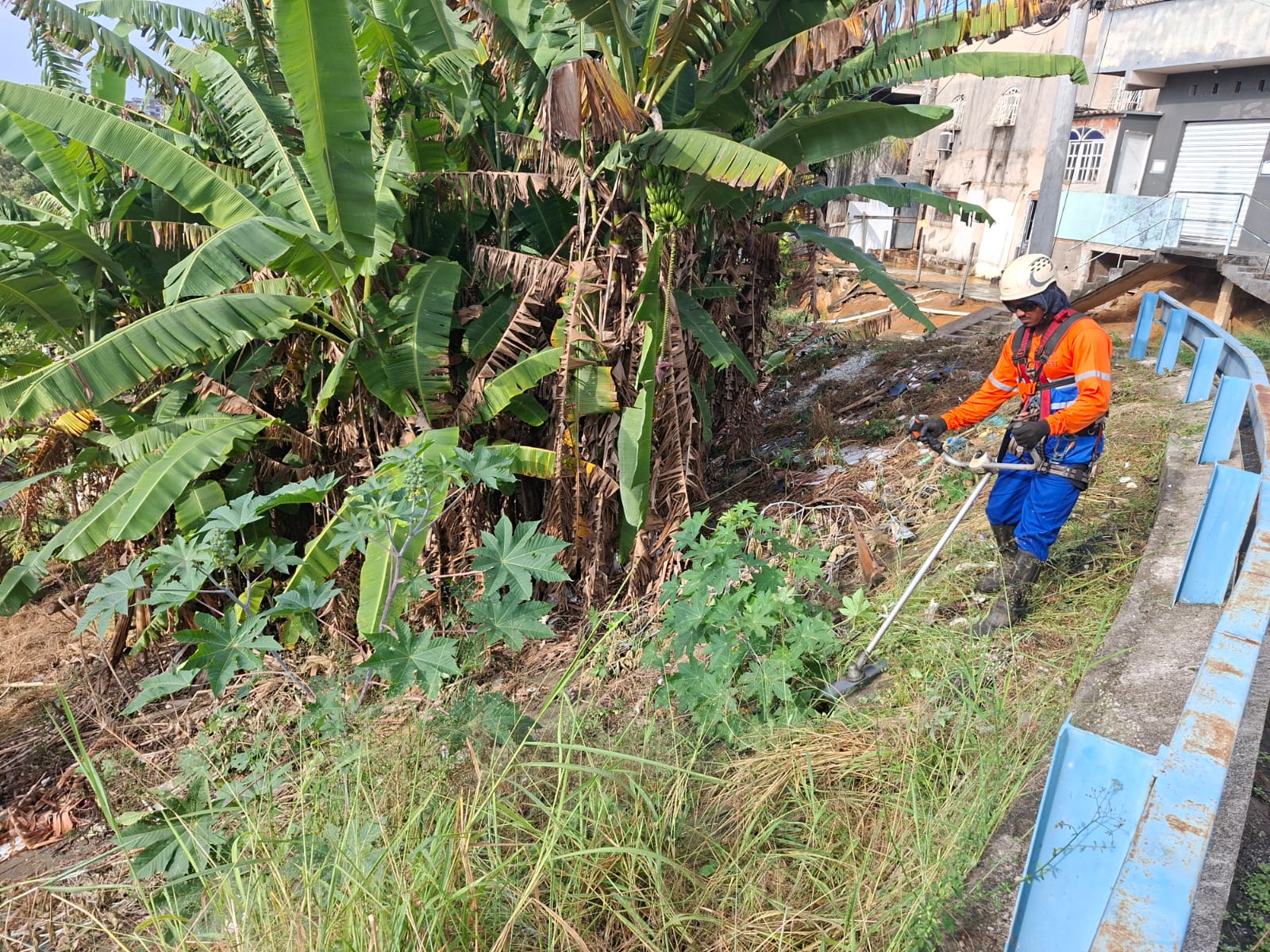 Secretaria de Serviços realiza limpeza de geomanta no bairro Bandeirantes